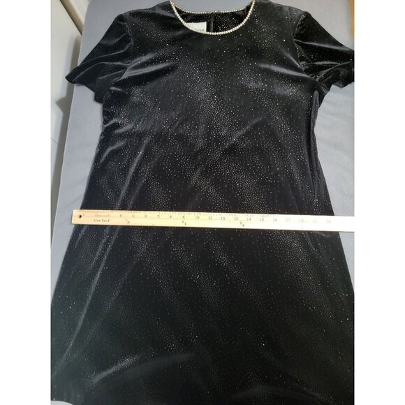 VTG Y2K Black Velvet Sparkle Rhinestone Short Sleeve Mini Dress Whimsigoth 10P - Picture 5 of 10